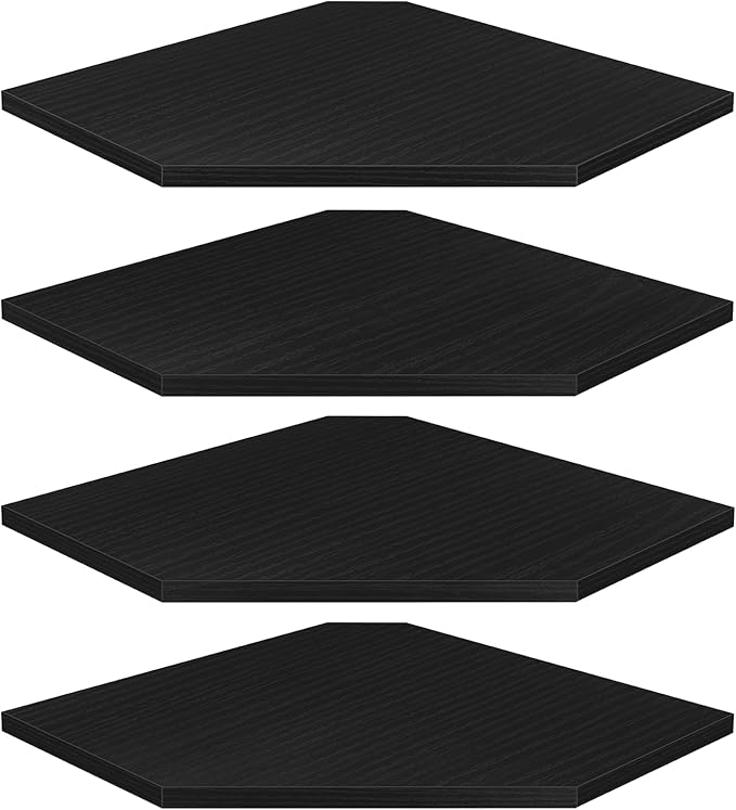 Homode Corner Floating Shelves, Corner Shelves Wall Mounted with Cord Hole, 4 Tier Diamond Shape Corner Hanging Shelving for Wall Storage, for Cable Box, TV Cords, Books, Plants, Black