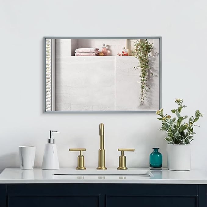 AAZZKANG Rectangle Metal Framed Mirrors 26"x18" Modern Hanging Mirror Large with Aluminum Frame for Bathroom Bedroom Living Room Entryway Home Decor