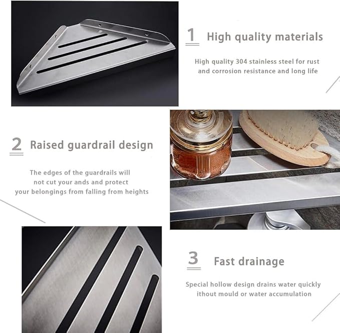 2 Pack Corner Shower Shelves - 304 Stainless Steel Bathroom Shower Caddy for Toilet, Dorm - No Drilling Required
