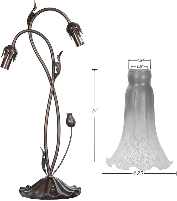 Bieye L10698 Lily Flower Blown Glass Accent Table Lamp for Living Room Bedroom Decoration (2-Light, Orange)