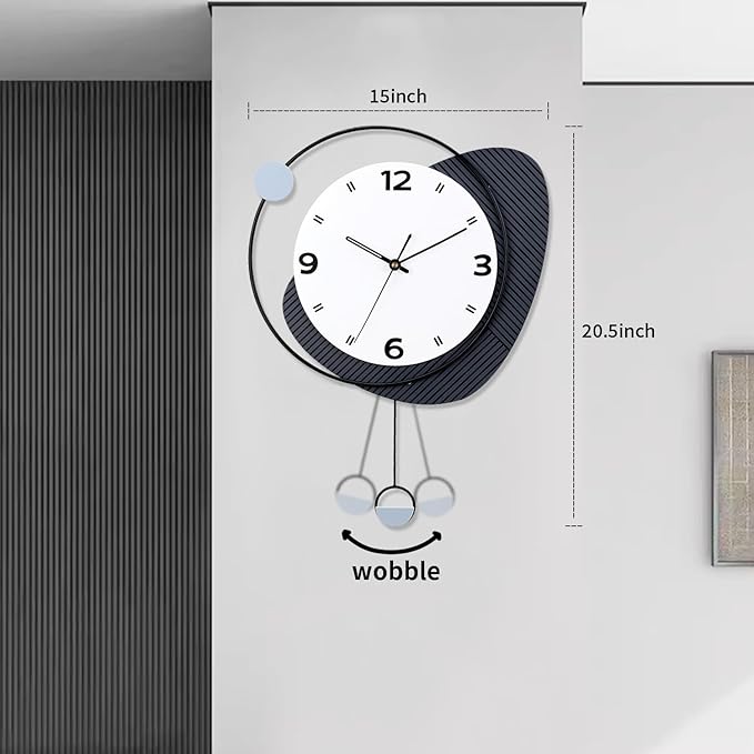 Decorative Wall Clock with Pendulum, Silent Quartz Battery Operated, Large Wall Clock for Living Room, Kitchen, Home, Bathroom, Bedroom Wall Decor,15x20.5 inch