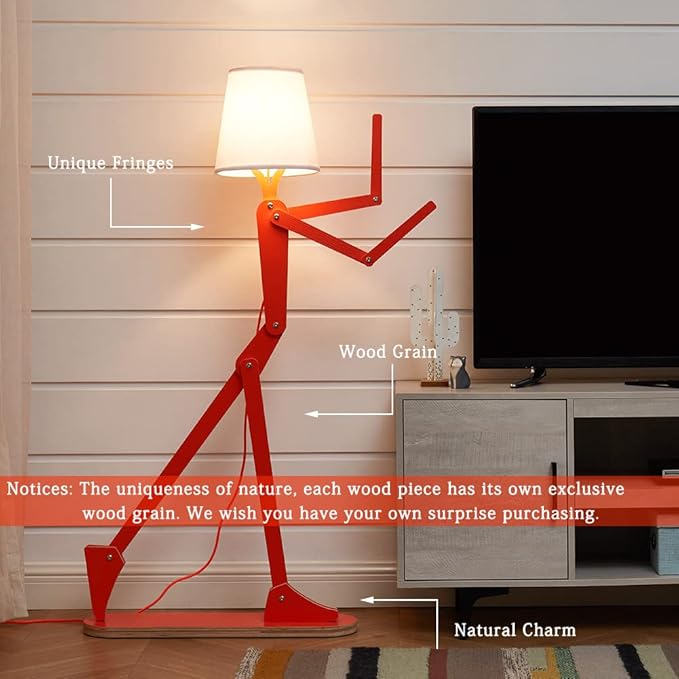Cool Tall Floor Lamp for Bedroom & Living Room - Unique Corner Decorative Reading Wood Standing Light Creative Swing Arm Design for Farmhouse Dorn Gift Idea - Oran Orange Bulb Included