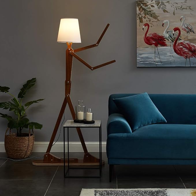 Cool Tall Floor Lamp Decorative Reading Standing Wood Swing Arm Wood Lighting for Corner Kids Boys Girls Bedroom Living Room Home Improvement Office Farmhouse - with LED Bulb (Walnut)