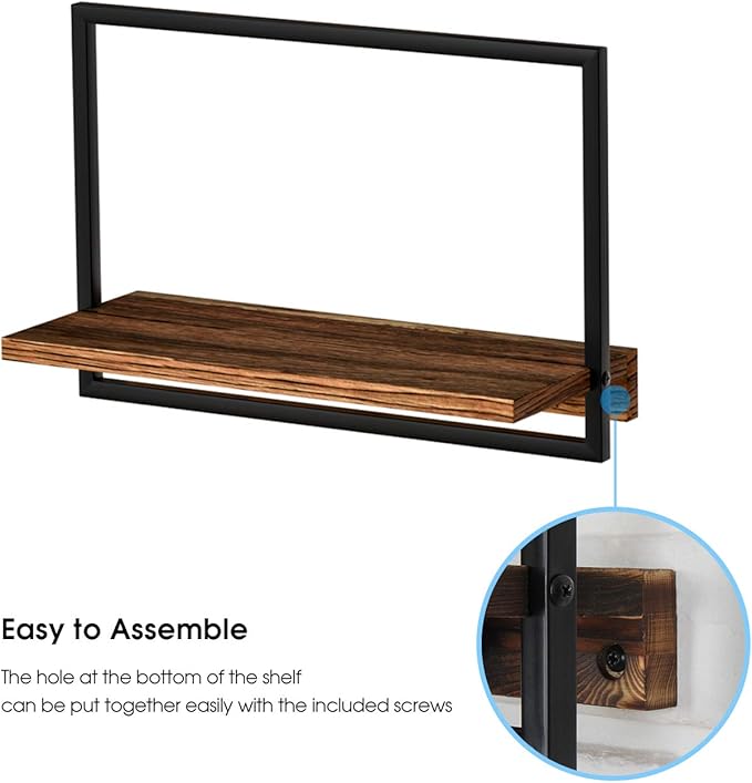 Metal Frame Rustic Wooden Floating Hanging Shelves, Home Decor Wall Mounted Display Organizing Shelf for Living Room, Bedroom, Office Bathroom. Set of 3