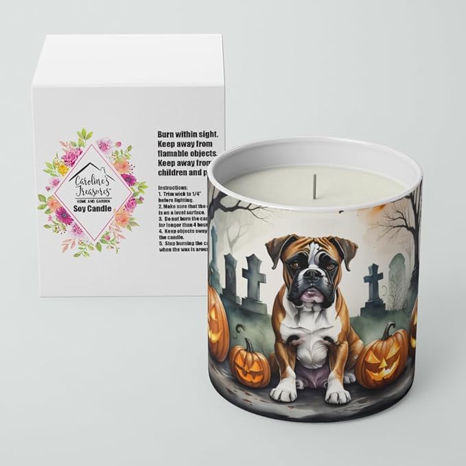 Caroline's Treasures DAC2026CDL Boxer Spooky Halloween Decorative Soy Candle Nature Soy Wax Essential Oil Home Decor Ideal for Bedroom Kitchen Bath Office Gift, 10 oz