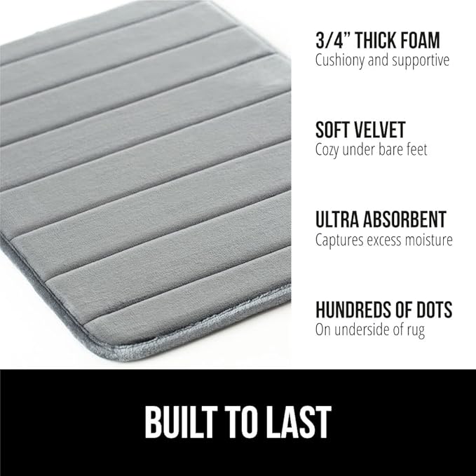 GORILLA GRIP Memory Foam Bath Mat, Soft Absorbent US Designed Bathroom Rug, Gripping Dots Machine Washable Bathmat, Cushioned Floor Mats, Shower Sink Rugs Room Décor Accessories, 30x20 Graphite Gray