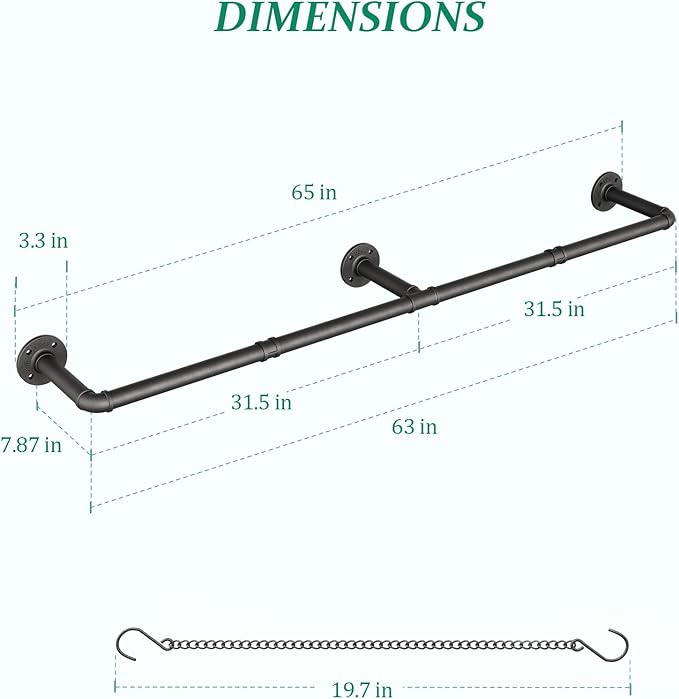 Plant Hanger Indoor, Hanging Planters Rod for Indoor Plants with 6 Hanging Chains, Wall Plant Hanging Rod for Window Ceiling, 65.7 Inch, Metal/Black, Pots Not Included