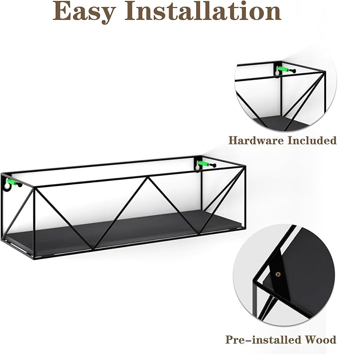 CRUGLA Black Floating Shelves Wall Mounted Set of 5, Hanging Storage Wall Shelf for Bathroom, Bedroom, Living Room, Kitchen