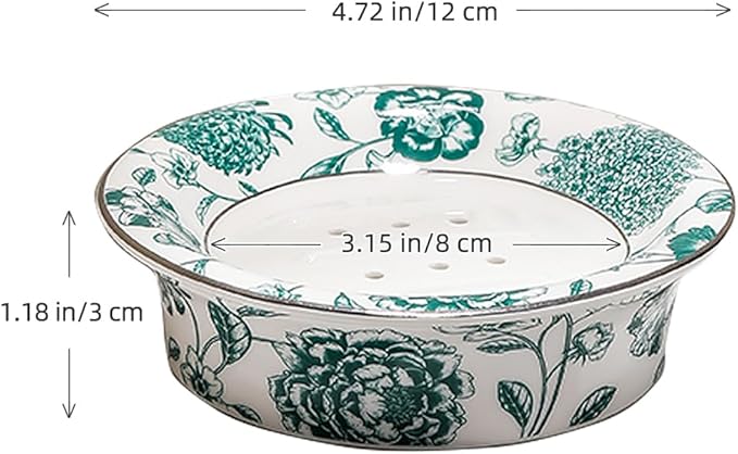 Floral Decorative Self Draining Soap Dish, Double-Layer Round Soap Tray, Vintage Ceramic Soap Dish (Style D)