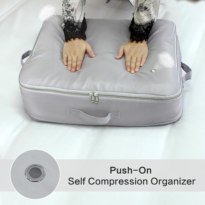 Ultra Space Saving Self Compression Storage Bags with Zipper, (Grey) -Compression Organize for Bedding, Comforter Storage Bag for Blankets Duvet Quilts Pillows