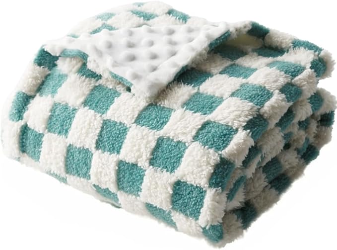 Soft Checkered Baby Blankets for Unisex Girls or Boys Breathable Gender Neutral Nursery Double Layer Blankets with Dotted Backing for Newborn Toddlers (30??X 40??