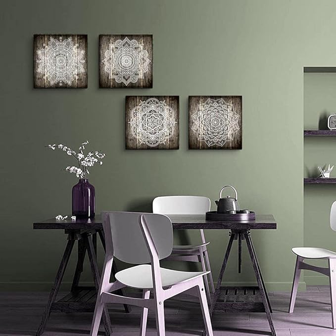 Canvas Wall Art For Bedroom Wall Decor For Living Room Black And White Abstract Paintings Modern 4 Piece Framed Retro Pattern Canvas Art Bathroom Prints Ready To Hang Pictures For Home Decorations