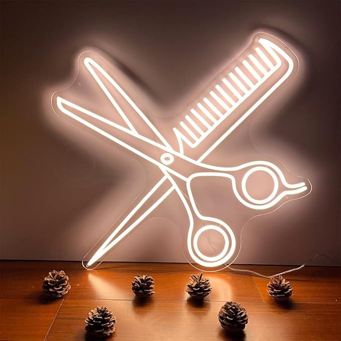 Scissors Neon Sign for Business-Adjustable Brightness Neon Lights Sign for Party Bar Salon Stores Shop Hotel Wall Decor With Hanging Chain for Store Windows-20 IN