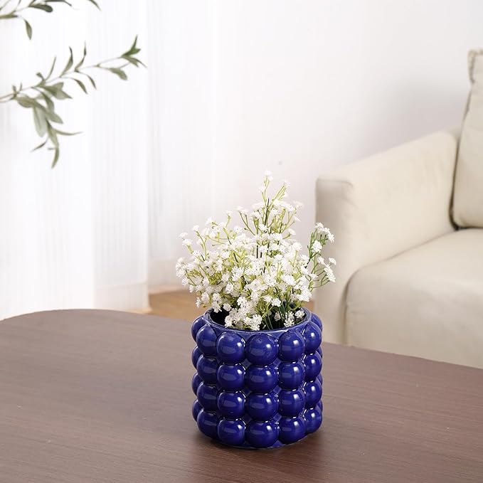 Bubble Vase, Small Vase, Blue Ceramic Vase, Short Vase, Ceramic Flower Vase, Unique Vase Home Decor, Decorative Vase for Flowers, Living Room, Bedroom, Office, Shelf, Coffee Table, 5 Inches