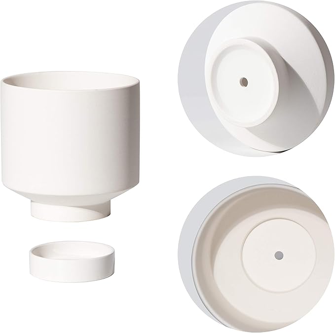 UBEE Plant Pot for Indoor Plants | 5.43 + 4.61 Inch Ceramic Flower Pot | Small Planter Pots with Drainage Hole and Saucer for Herb, Cactus and Orchid, 2 Set, White