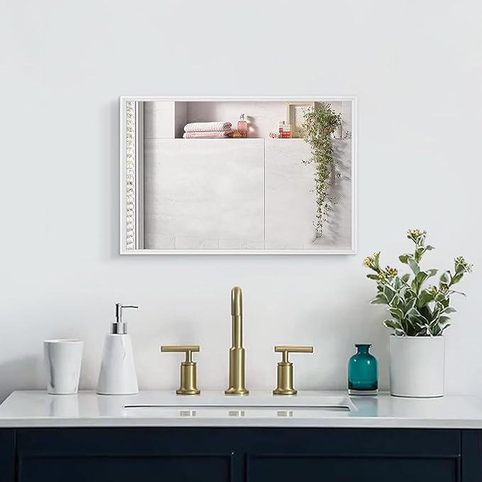 AAZZKANG Wall Mirror Large Rectangular White Mirrors with Metal Frame for Farmhouse Bathroom Bedroom Living Room Entryway Hanging Vertically or Horizontally 20"x16"