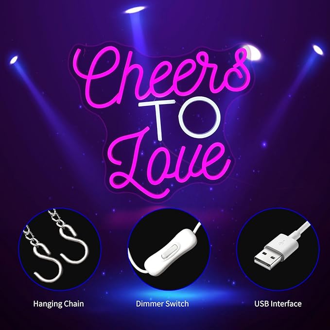 Cheers to Love Neon Sign, Neon Signs for Wall Decor Neon LED Signs Room Neon Light Up Signs Home Decor