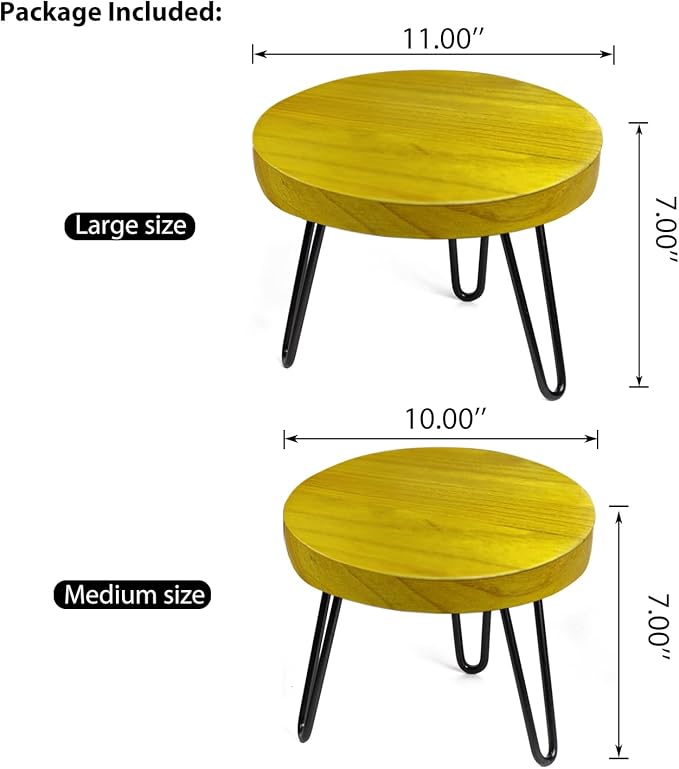 OBTAIN Plant Stand Indoor Outdoor, Wooden plant Stool, Mid Century Plant Stand for Indoor Plants, Wood Modern Plant Holder Rattan Flower, Low Short Boho Rustic Planter Stand Fit 5-15 Inch Pot(M, L)