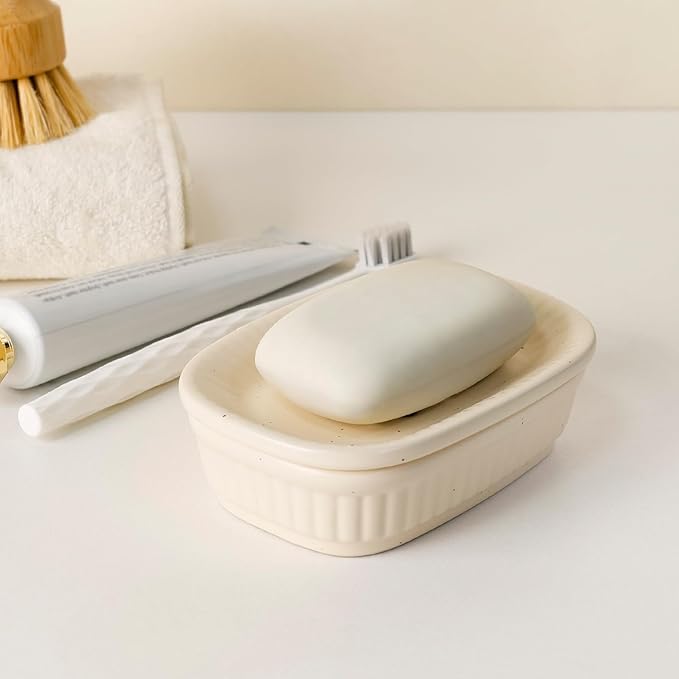 Ceramic Soap Dish, Self-draining Soap Holder, Double Layer Bar Soap Holder, Speckled Draining Soap Dishes for Bathroom Shower Kitchen, Minimalist Vintage Style, Keep Soap Dry, ANTIS'S HOME