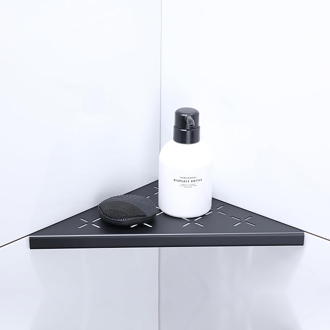 12" Corner Shower Shelf, 1-Pack Shower Shelves SUS304 Stainless Steel Bathroom Shelves for Tile Walls, Recessed Corner Shelf Organizer Rack, No Drilling (Matte Black)