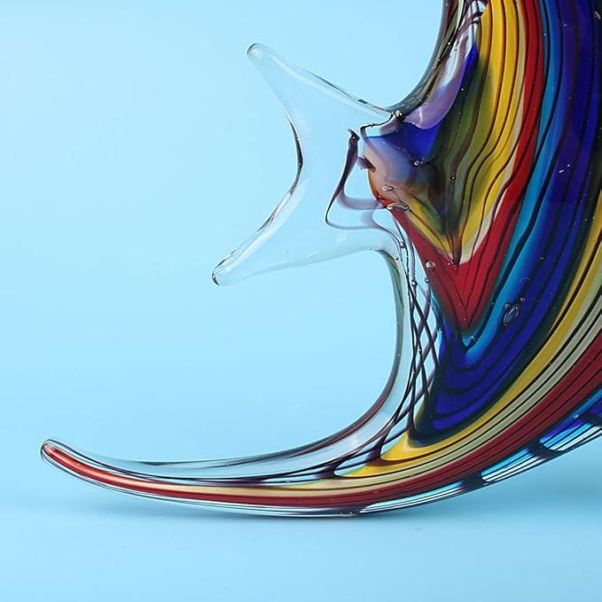 Hophen Art Glass Crystal Tropical Angel Swallow Fish Blown Handmade Sea Animal Figurine Sculpture Home Decor Collectible Statue Paper Weight Gift Ornament (Rainbow)