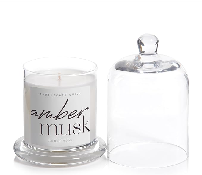 Zodax Apothecary Guild Scented Jar Candle with Glass Cloche, 10.19 oz - Amber Musk