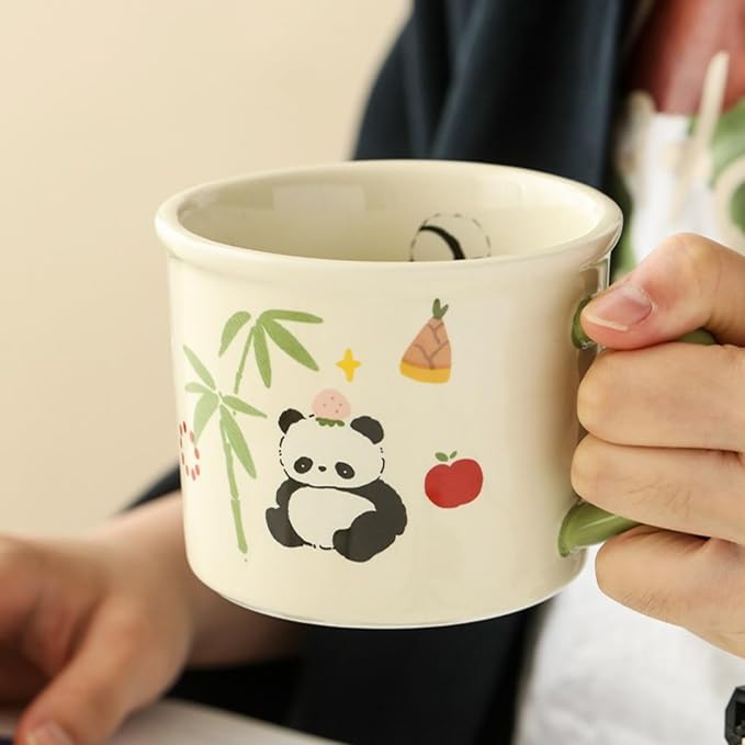 Ceramic Coffee Mug Coffee Cup Tea Cup with Handle 400ML/13.5OZ, Adorable Cartoon Panda Design, Novelty Gift (Panda with Apple)