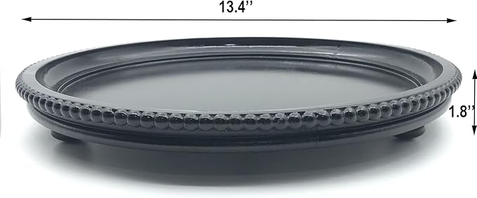 Round Wood Decorative Tray, Small Beaded Tray for Dresser Coffee Table Kitchen Corner Dinning Table, Modern Round Wooden Tray for Centerpiece (Black, 13.4''X13.4'')