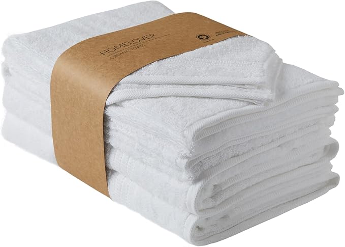 HOMELOVER 6 Piece Towel Set - 100% Organic Cotton, 2 Bath Towels, 2 Hand Towels, 2 Washcloths - 500 GSM, Hotel & Spa Quality, Soft, Quick Dry, Highly Absorbent Bathroom Essentials (Snow White)