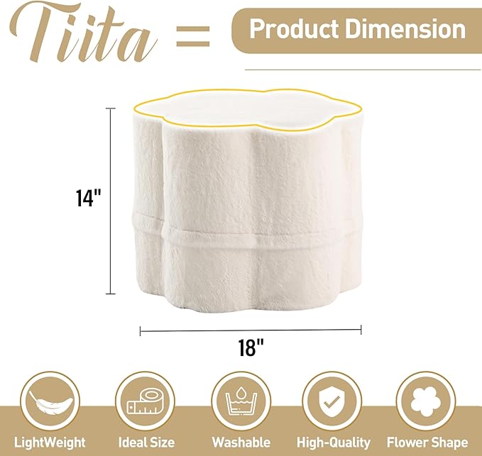 Tiita Floral Pouf Ottoman, Foot Stools Ottoman with Foam Chunk Filling, Puff Foot Rest for Couch, Living Room, Kids Room, Cream