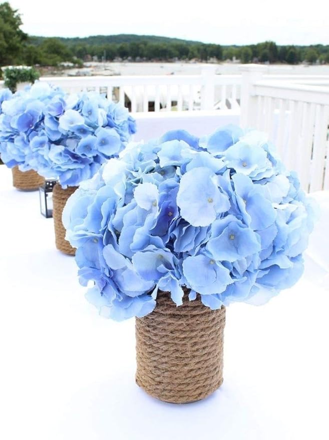Flojery Silk Hydrangea Heads Artificial Flowers Heads with Stems for Home Wedding Decor,Pack of 10 (Blue)
