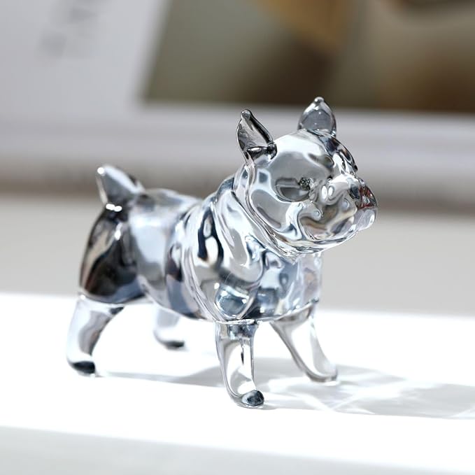 Crystal Glass Dog Figurine Glass Animal Decoration Standing Bulldog Paperweight Hand Blown Glass Art Animal Collectible Figurines Gift for Women