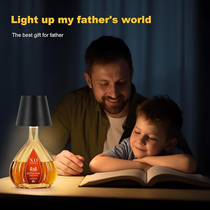 3600mAh Wine Bottle Lamp, 2025 New 3 Color Rechargeable Wireless Bottle Lamp for Liquor Bottles with Touch Dimming for Parties, Restaurants & Home Decor (Black)