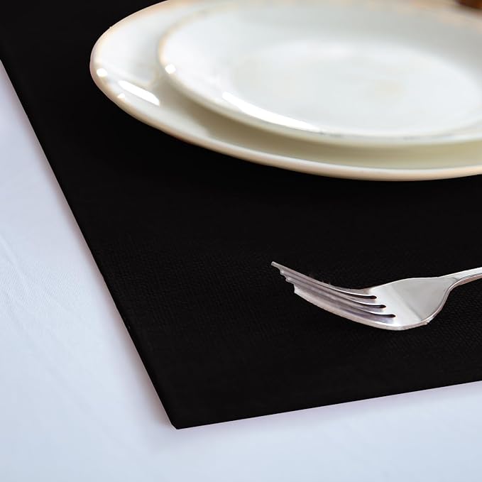 Linen Fabric Placemats Set of 4, Machine Washable, Heat Resistant, Wrinkle Free, Thick Polyester Kitchen Place Mats for Dining Table (Black)