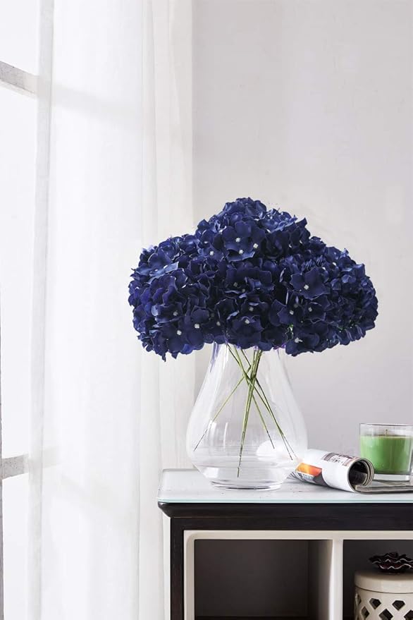Artificial Hydrangea Flowers Navy Blue Heads 10pcs Fake Hydrangea Silk Flowers for Wedding Bouquets Centerpieces DIY Floral Decor Home Decoration with Stems