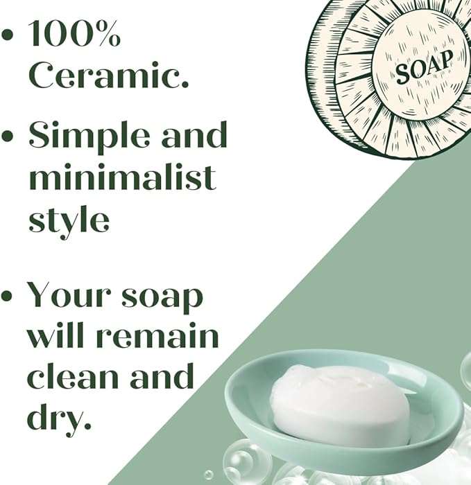 SEDLAV Ceramic Soap Dish, Soap Dish, Soap Holder, Bar Soap Holder, Bathroom Soap Holder (Mint)
