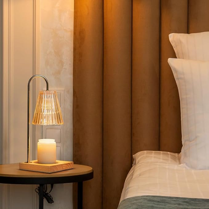Candle Warmer Lamp with Timer, Vintage Amber Nightstand Lamp with 2 Bulbs for Home Room Decor, Dimmable Wax Warmer for Jar Candles, Wedding Registry Gifts for Women Couples 2025