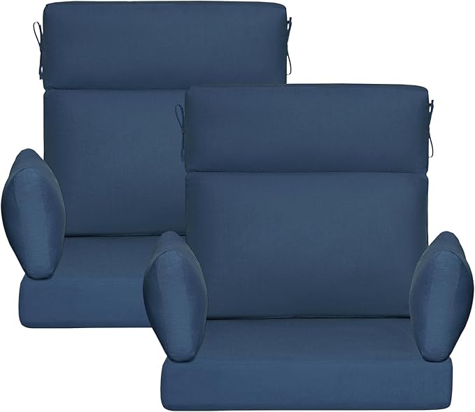 Sunbrella Outdoor High Back Chair Cushion, 2 Pack 48 x 24 inches Patio Chair Cushions Water Repellent Rocking Cushions Indoor Furniture Seat Pad with 2 Pillows, Specrtum Indigo