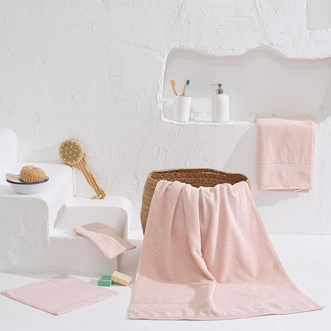 HOMELOVER 6 Piece Towel Set - 100% Organic Cotton 2 Bath Towels & 4 Hand Towels - 500 GSM, Hotel & Spa Quality, Soft, Quick Dry, Highly Absorbent Bathroom Essentials (Seashell Pink)