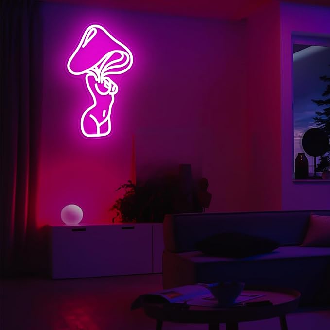 Lady Mushroom Neon Sign Sexy Lady Mushroom Neon Light Dimmable Led Neon Sign for Man Cave Neon Light Signs Light Up Sign for Wall Decor Bedroom Club Bar Store Birthday Party Decor Gifts