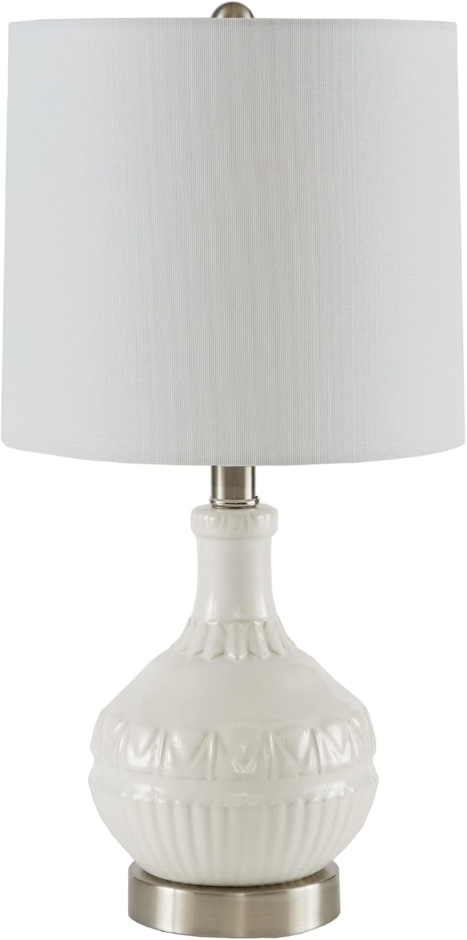 510 DESIGN Gypsy Ceramic Table Lamps for Bedroom, Nightstand Light with Cotton Blend Fabric Shade, Rotary Switch, 72" Corded, 60W, Transitional, Farm House, Used at Desk Side, Living Space - White