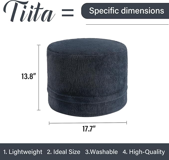Tiita Stuffed Pouf Ottoman, Round Foot Stool Fluffy Floor Poufs Chair for Living Room Bedroom, Filled Boho Foot Rest for Couch, Blue-Grey