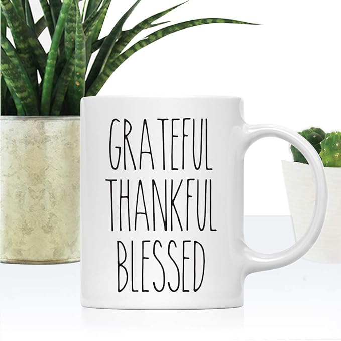 Andaz Press Simple Rustic Farmhouse Kitchen Decor 11oz. Ceramic Coffee Tea Mug, Grateful Thankful Blessed, 1-Pack, Includes Gift Box, Minimalist Birthday Idea