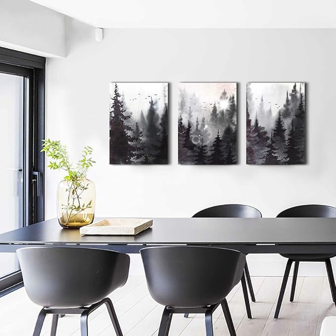 Scenery Watercolor Painting 3 Pieces Canvas Wall Art For Living Room Wall Decor For Bedroom Decorations Modern Office Home Decoration Black And White Forest Landscape Posters Canvas Prints Artwork