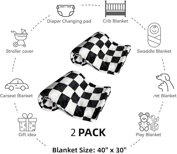 Soft Checkered Baby Blankets for Unisex Girls or Boys Breathable Gender Neutral Nursery Double Layer Blankets with Dotted Backing for Newborn Toddlers (30??X 40??