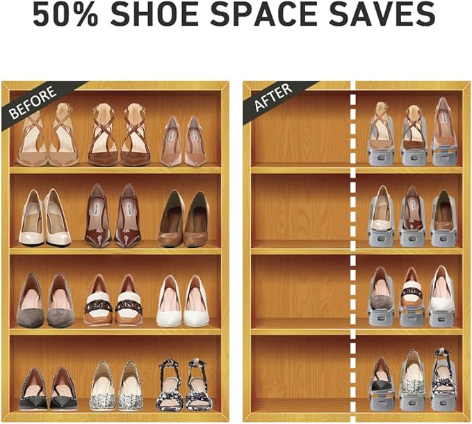 Shoe Slots Organizer 20 Pack - Shoe Stackers, Space Savers 50%, 4 Levels Adjustable, Grey