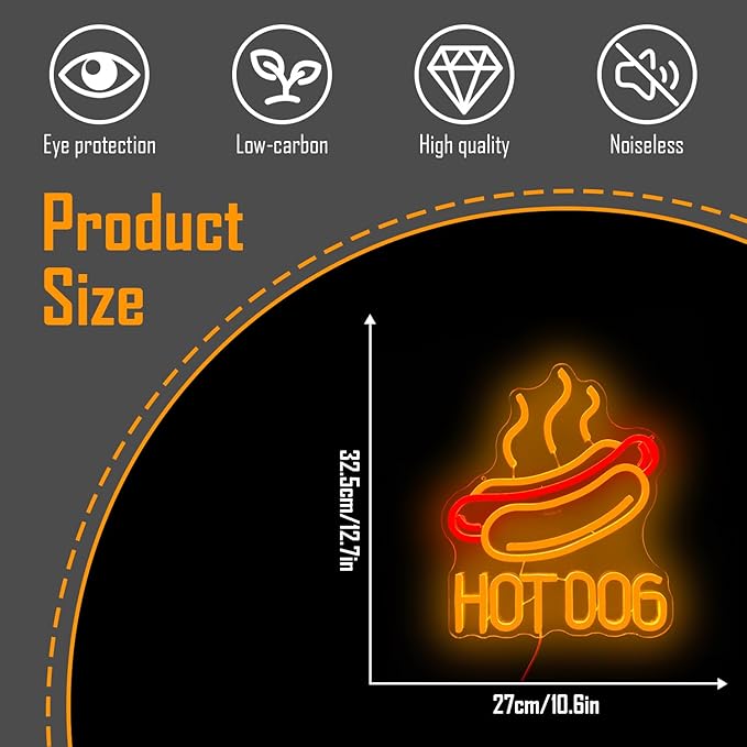 Hot Dog Neon Sign Led Neon Signs Dimmable Hot Dogs Neon Sign for Wall Decor Neon Light Sign Light Up Sign for Hot Dogs Shop Unique Business Fast Food Shop Bar Decor Birthday Gift