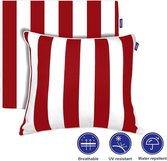 Deep Seat Cushions, Outdoor Cushions, Patio Furniture Cushions, Deep Seat & Back Cushion Patio Cushions with Rmoveable Cover for Backyard Couch Sofa Fade Resistant (22x22x3 in, Red Stripes)