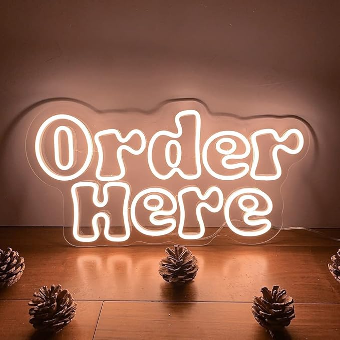 Large Order Here Neon Sign for Business-Adjustable Brightness Neon Lights Sign for Party Bar Salon Stores Shop Hotel Wall Decor With Hanging Chain for Store Windows-Warm White,20 IN