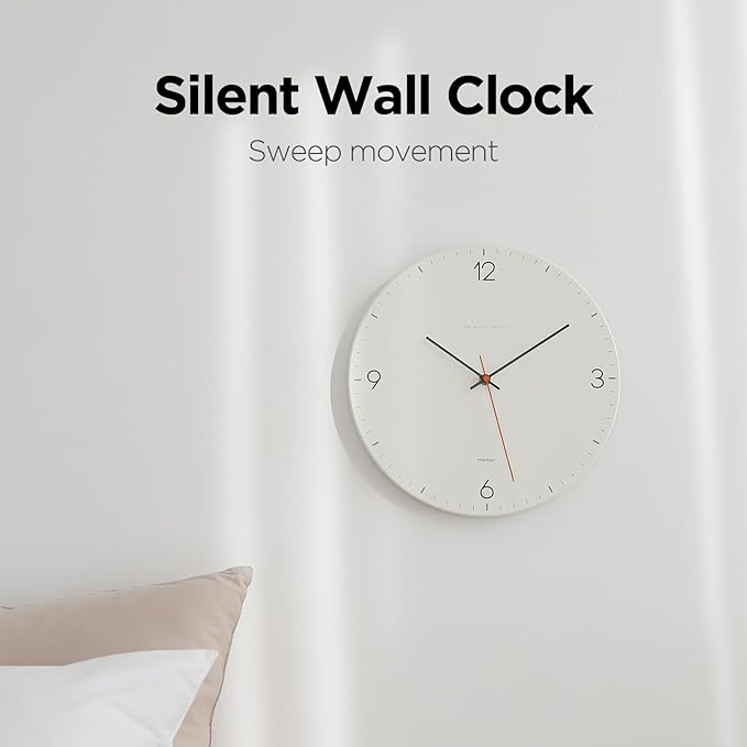 mooas Flatwood Wall Clock,12" Non-Ticking Sweep Movement Decorative Battery Operated Wall Clock for Home Living Room Kitchen Bedroom Office School (Simple Black)